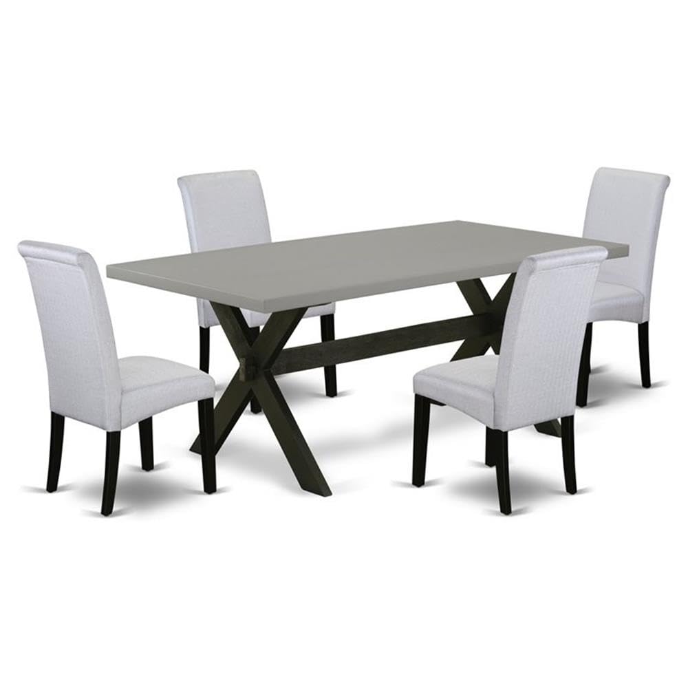 East West Furniture X697Ba105-5 5 Piece Dinette Set For 4 Includes A Rectangle Dining Room Table With X-Legs And 4 Grey Linen Fabric Parsons Dining Chairs, 40X72 Inch, Multi-Color